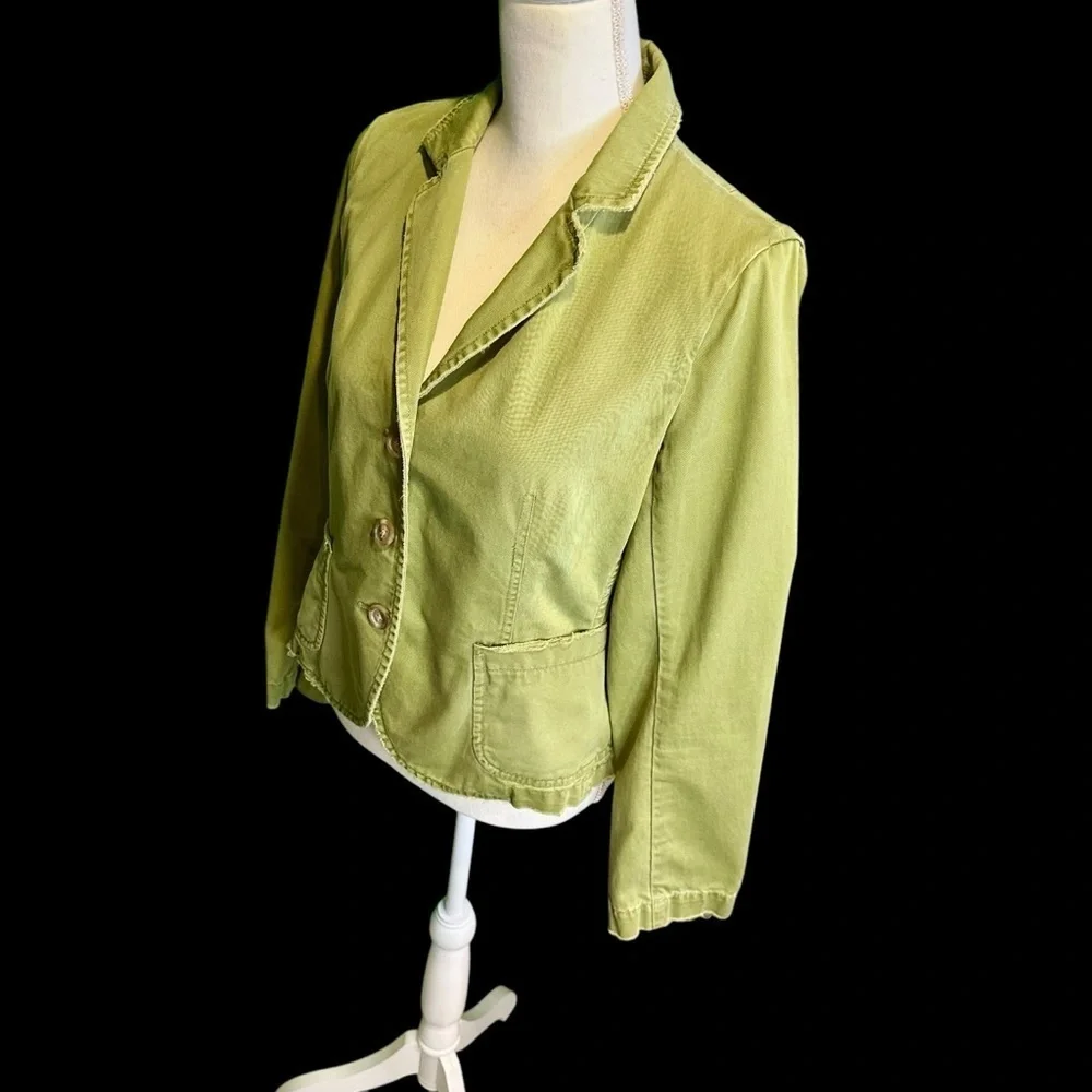 J. Crew Vintage Olive Green / Khaki Cotton Distressed Trim Boy Blazer Size M